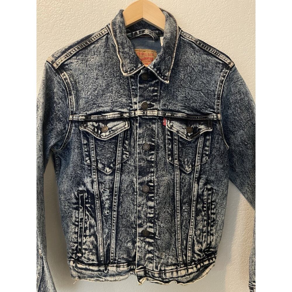 Levi's Acid Wash Denim Jacket Men’s Small Blue Denim Trucker Retro 72334-0335 - Picture 3 of 12
